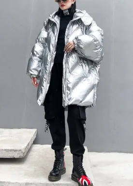 2019 silver Parkas for women oversized down jacket winter outwear hooded