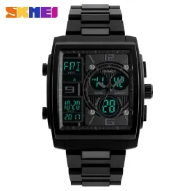 2020 New SKMEI Luxury Men Watches Man Analog Quartz Electronic Watch Black Steel Band Dual Display Waterproof Wristwatches