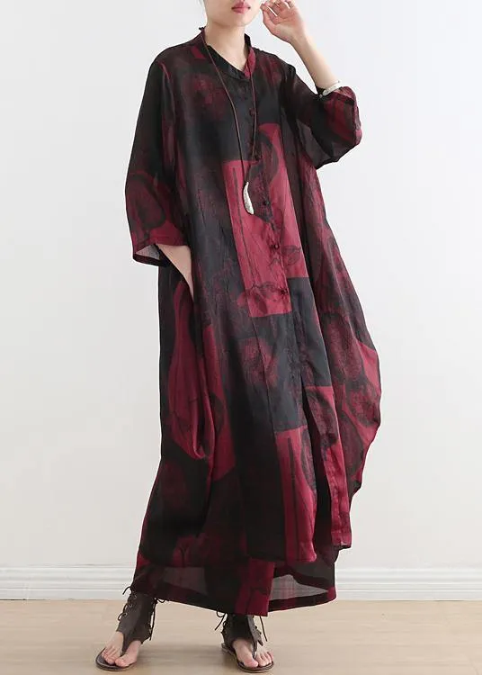 2022 fashion suit large size was thin red printed chiffon female wide-leg pants two-piece suit