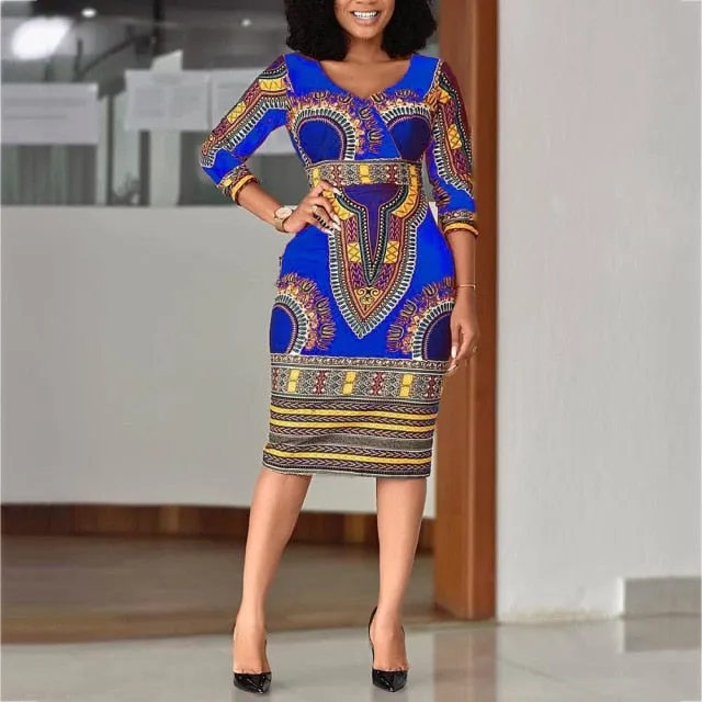 2022 Vintage Midi Elegant African Dress Office Outfit