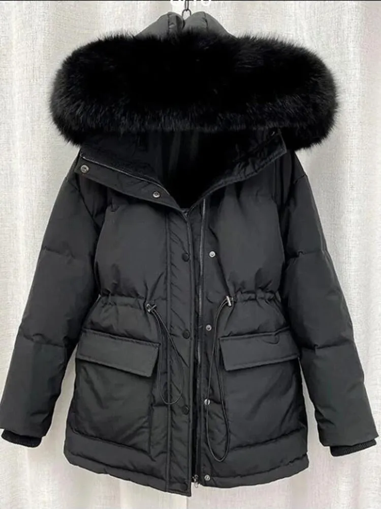 2023 Cotton Padded Fur Parka New Big Fur Collar Down Winter Jacket