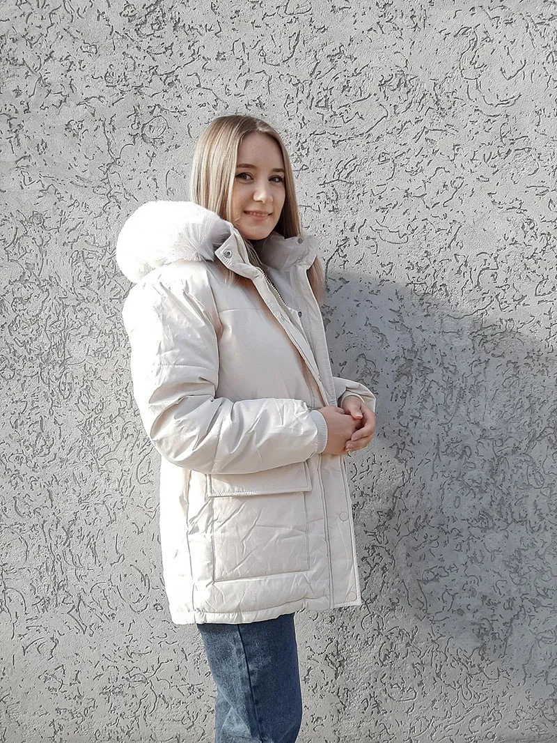 2023 Cotton Padded Fur Parka New Big Fur Collar Down Winter Jacket