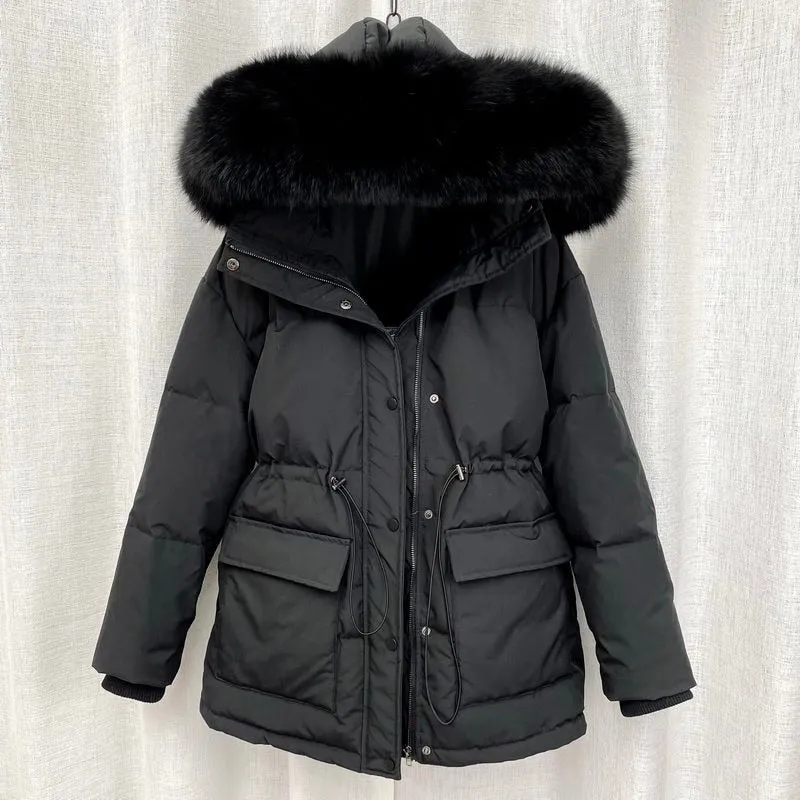 2023 Cotton Padded Fur Parka New Big Fur Collar Down Winter Jacket