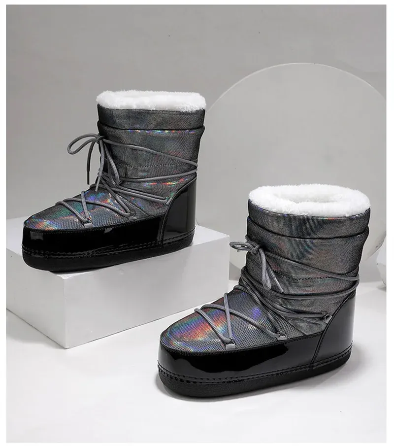 2023 Winter Snow Boots Women Cotton Boots Warm Fur Ski Boots