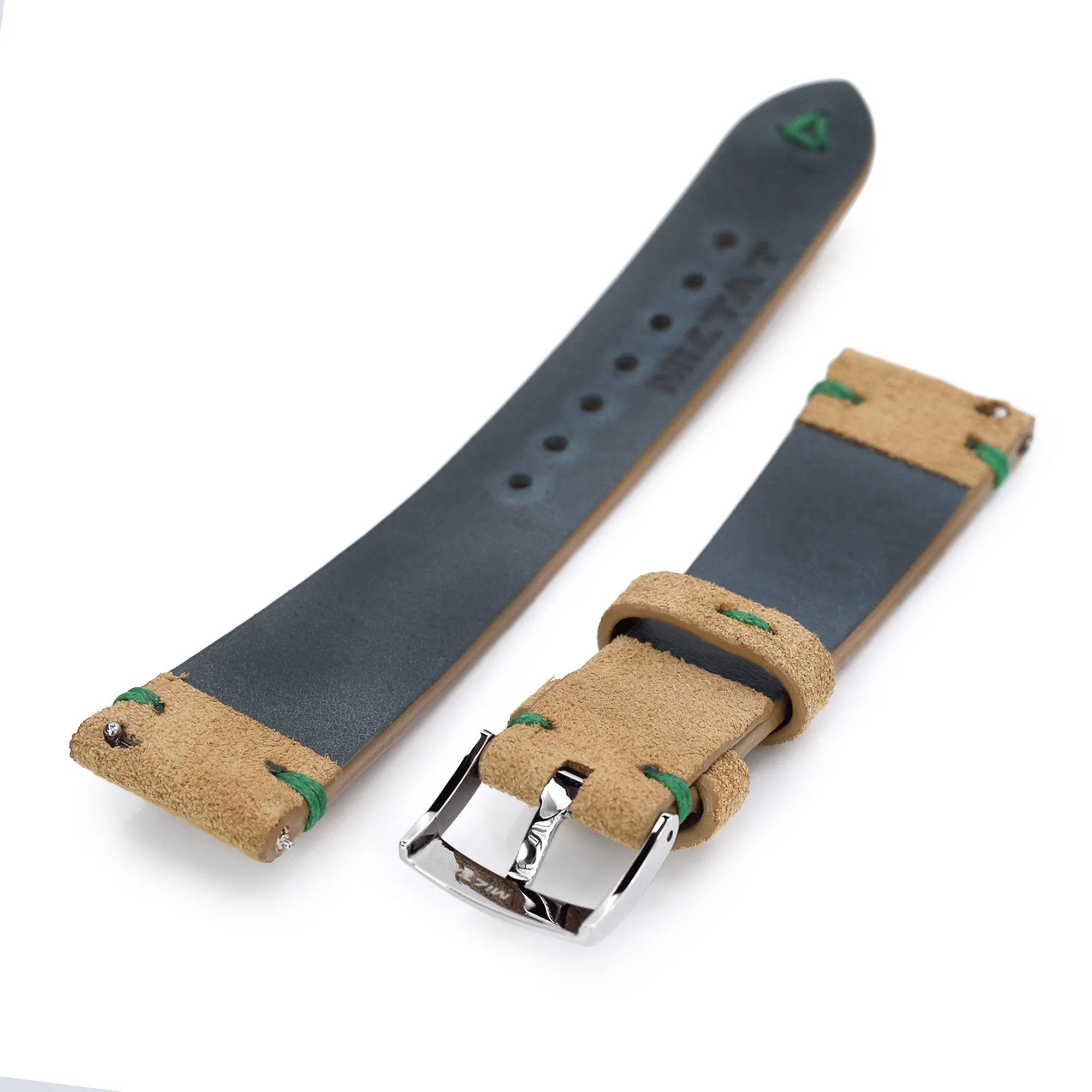 20mm Khaki Quick Release Italian Suede Leather Watch Strap, Green St.