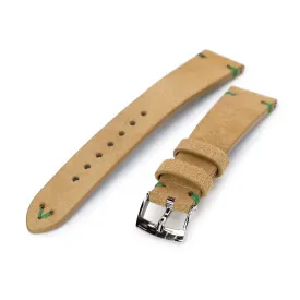 20mm Khaki Quick Release Italian Suede Leather Watch Strap, Green St.