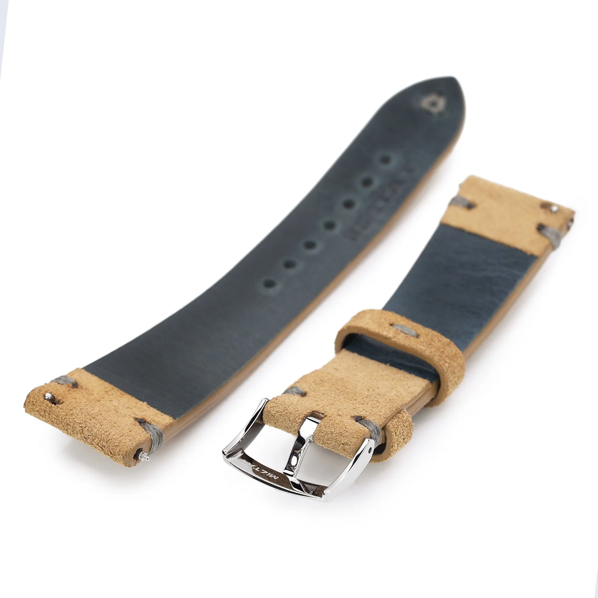 20mm or 22mm Khaki Quick Release Italian Suede Leather Watch Strap, Charcoal Grey St.