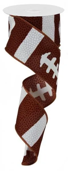 2.5" Football Lace Ribbon - Brown and White - 10Yds