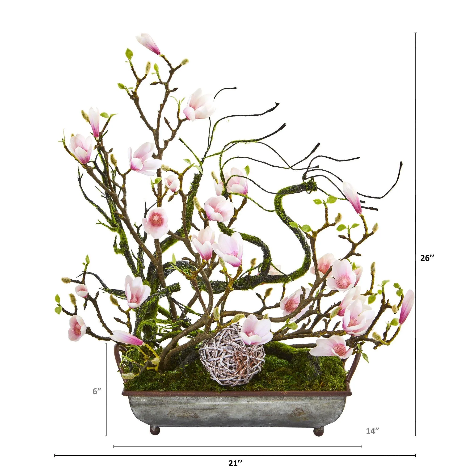 26” Magnolia, Twig and Vine Artificial Arrangement in Decorative Tray