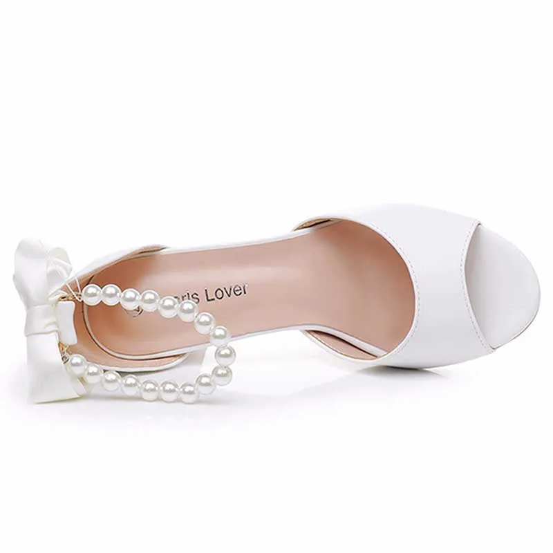 2.95" Chunky Lace Up Wedding Sandals Vintage Peep Toe Bridal Shoes