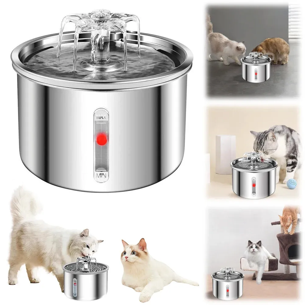 2L Automatic Pet Water Fountain 304 Stainless Steel Automatic Circulation Water Fountain Auto Filter Pet Drinker for Indoor Pet