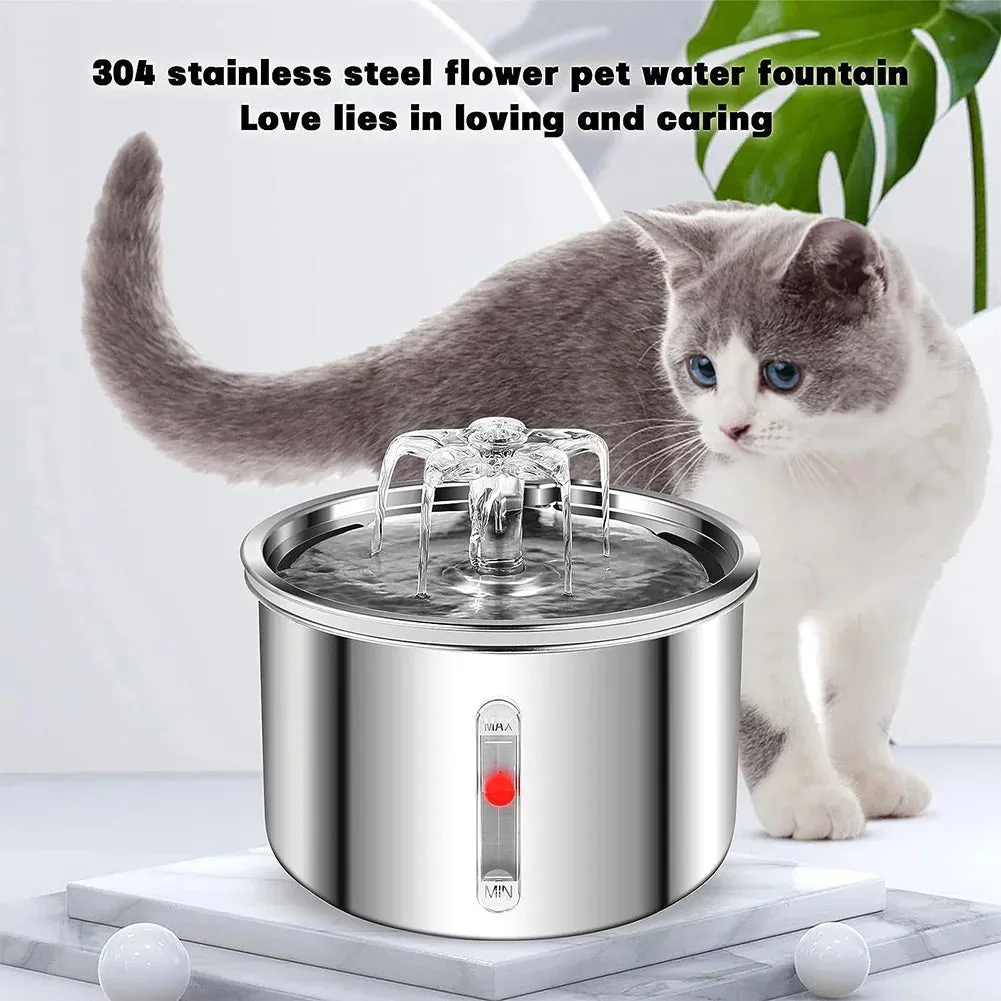 2L Automatic Pet Water Fountain 304 Stainless Steel Automatic Circulation Water Fountain Auto Filter Pet Drinker for Indoor Pet