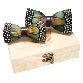 2Pcs ForestGreen & Orange Parent-Child Polka Bow Ties Set