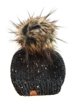 3-6 month Solid Knit Pom Hat | Obsidian Black