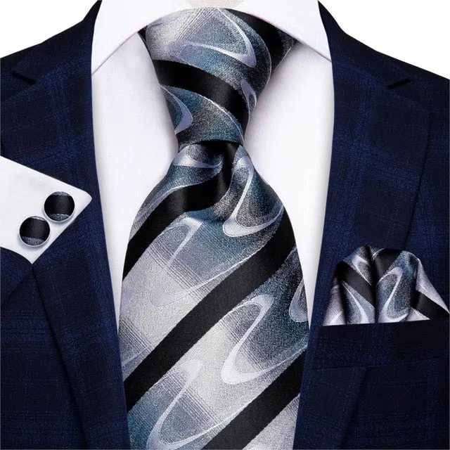 3 Piece 8.5cm Business Black Solid Paisley 100% Silk Men's Tie Neck Strip Tie Formal Luxury Wedding Neckties Set