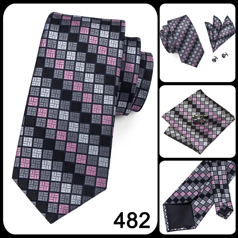 3 Piece 8.5cm Business Black Solid Paisley 100% Silk Men's Tie Neck Strip Tie Formal Luxury Wedding Neckties Set