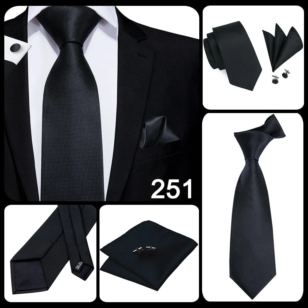 3 Piece 8.5cm Business Black Solid Paisley 100% Silk Men's Tie Neck Strip Tie Formal Luxury Wedding Neckties Set