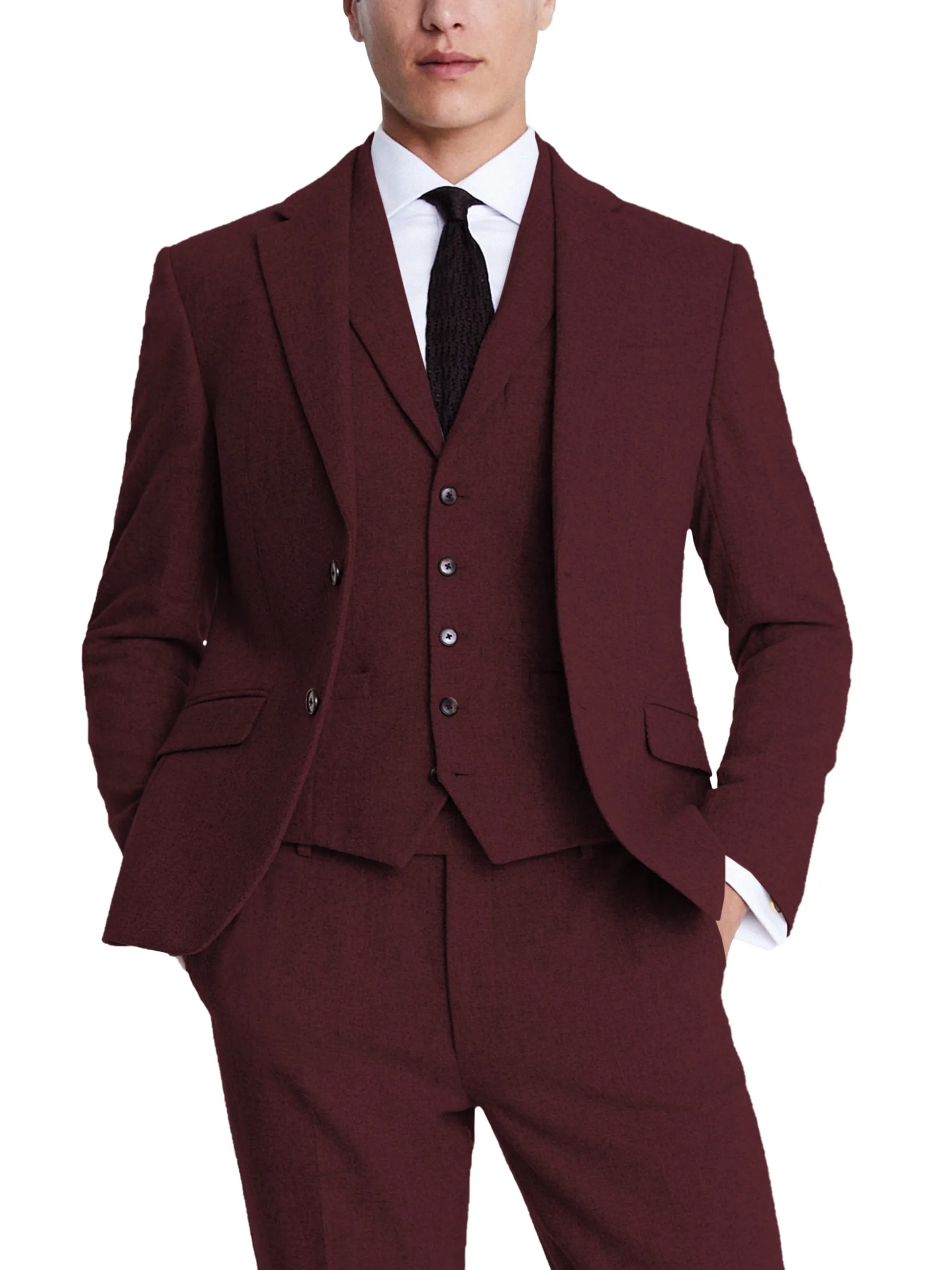 3 Piece Business Casual Double Button Notch Lapel Tweed Men Suit (Blazer Vest Pants)