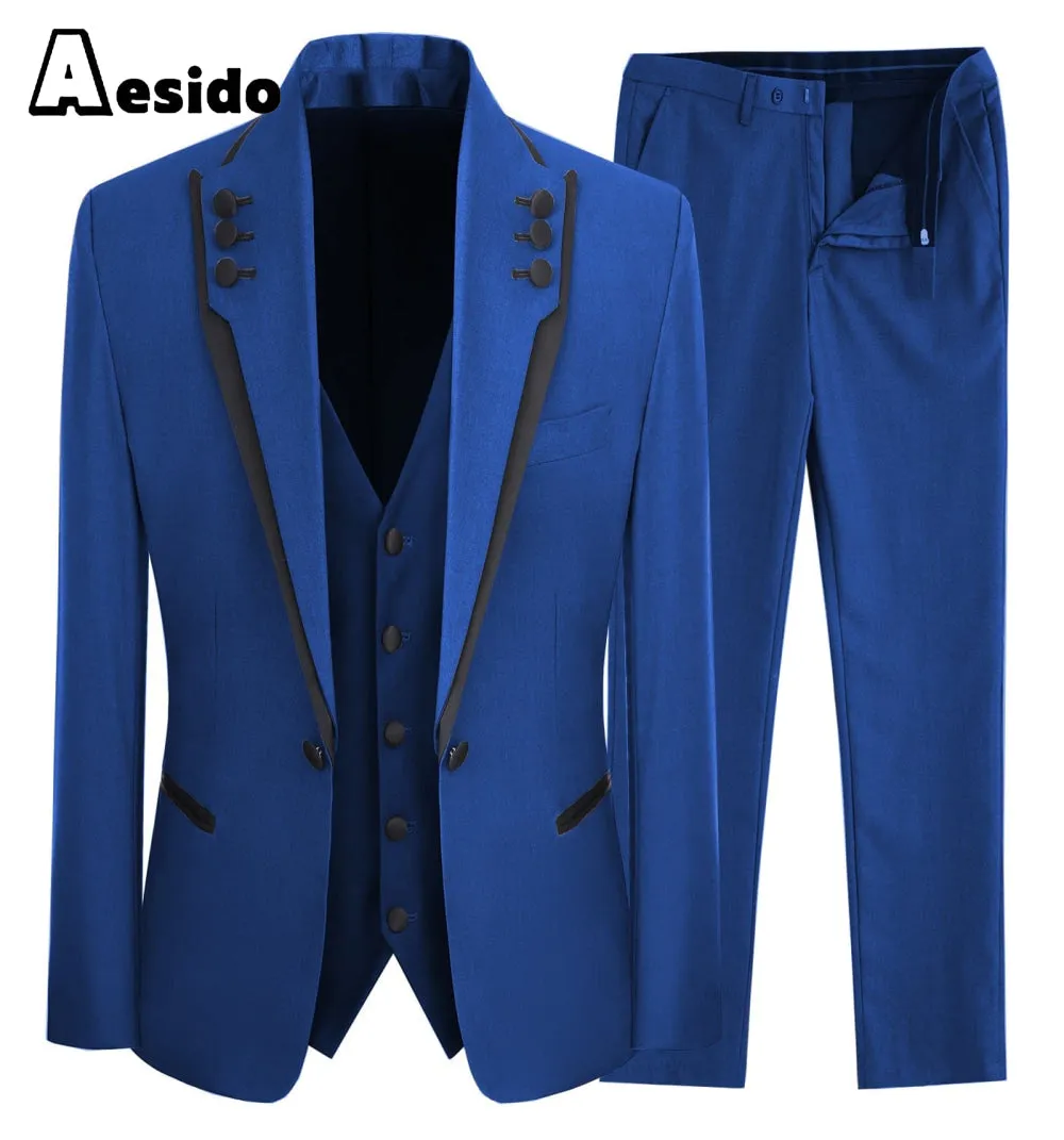 3 Piece Business Casual Shawl Lapel Men;s Suit (Blazer Vest Pants)