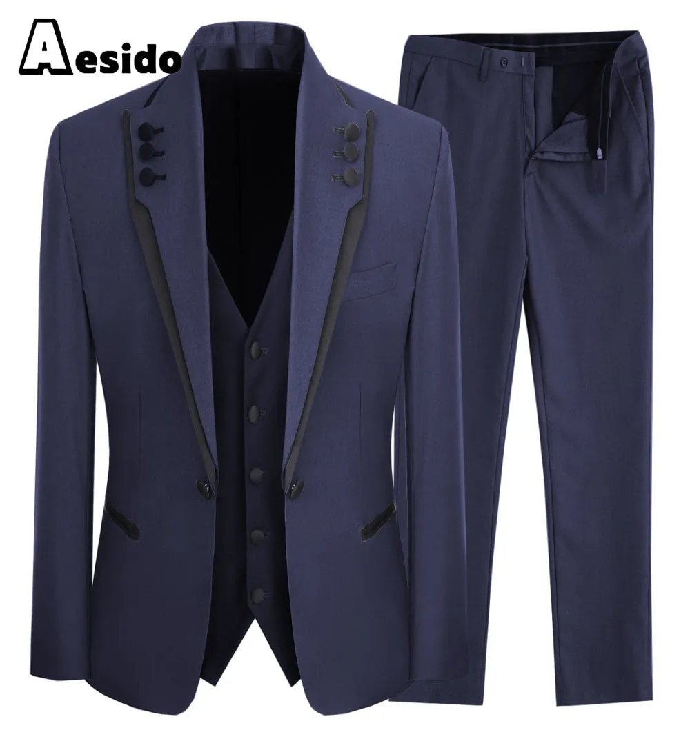 3 Piece Business Casual Shawl Lapel Men;s Suit (Blazer Vest Pants)