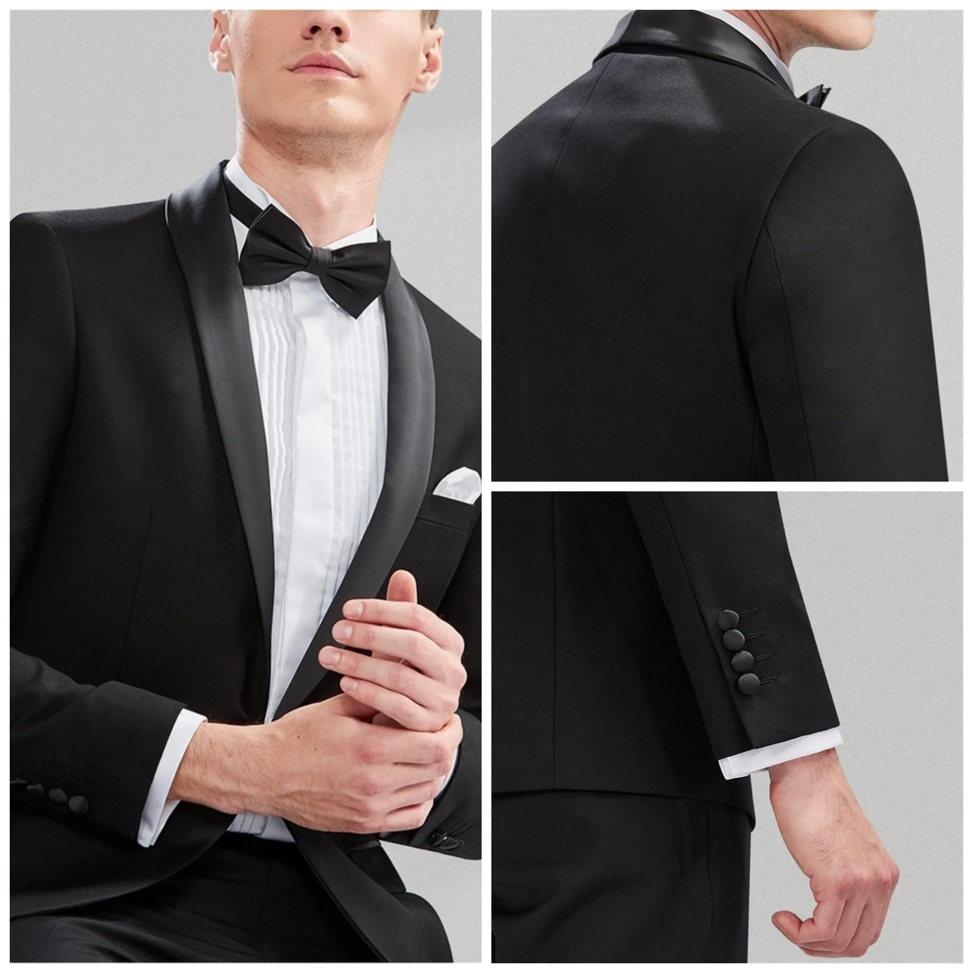 3 Piece Wedding Tuxedo Single Buttons Shawl Lapel Slim Fit Men's Suit (Blazer Vest Pants)