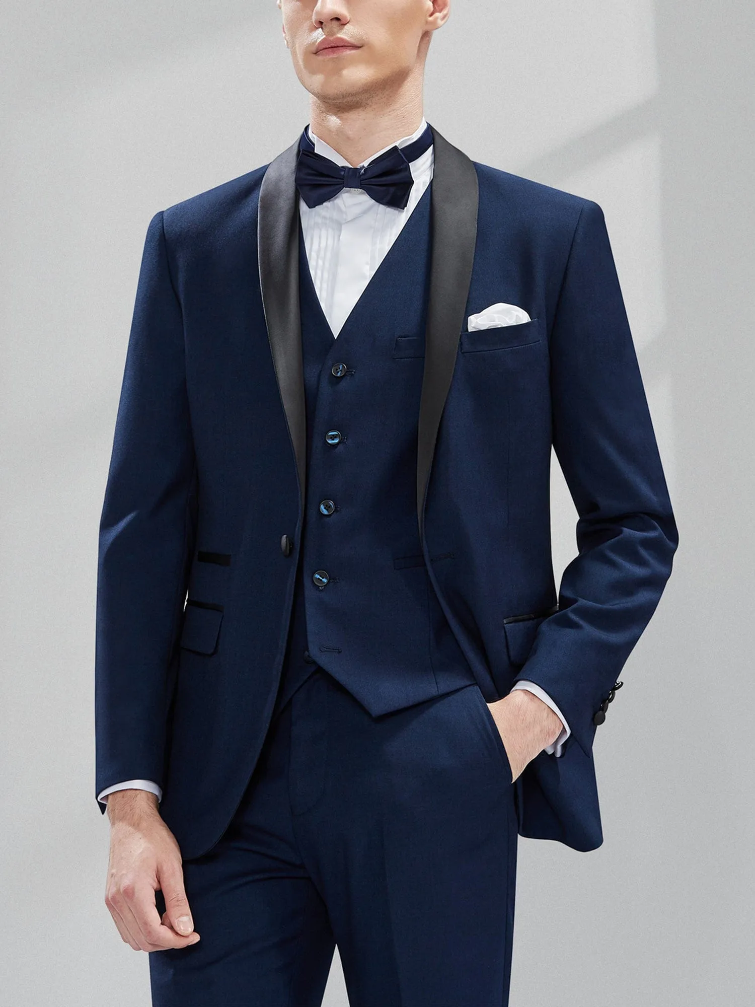 3 Piece Wedding Tuxedo Single Buttons Shawl Lapel Slim Fit Men's Suit (Blazer Vest Pants)