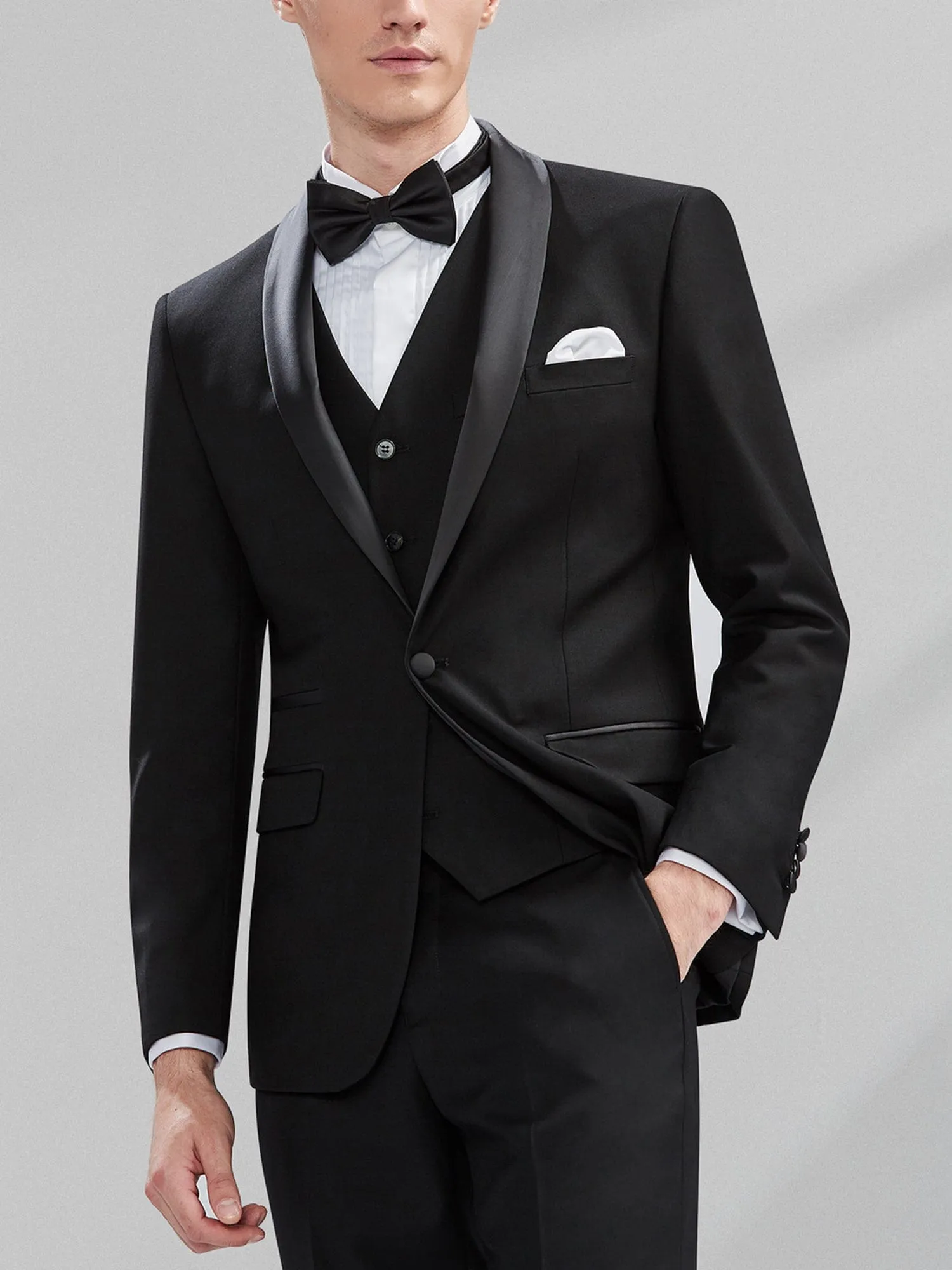 3 Piece Wedding Tuxedo Single Buttons Shawl Lapel Slim Fit Men's Suit (Blazer Vest Pants)