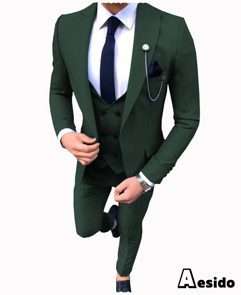 3 Pieces Business Mens Suit Slim Fit Notch Lapel Flat Blazer For Wedding (Blazer vest Pants)