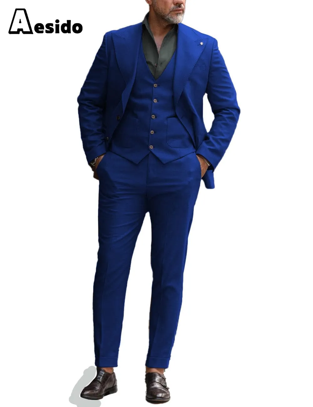 3 Pieces Mens Flat Suit (Blazer Vest Pants)