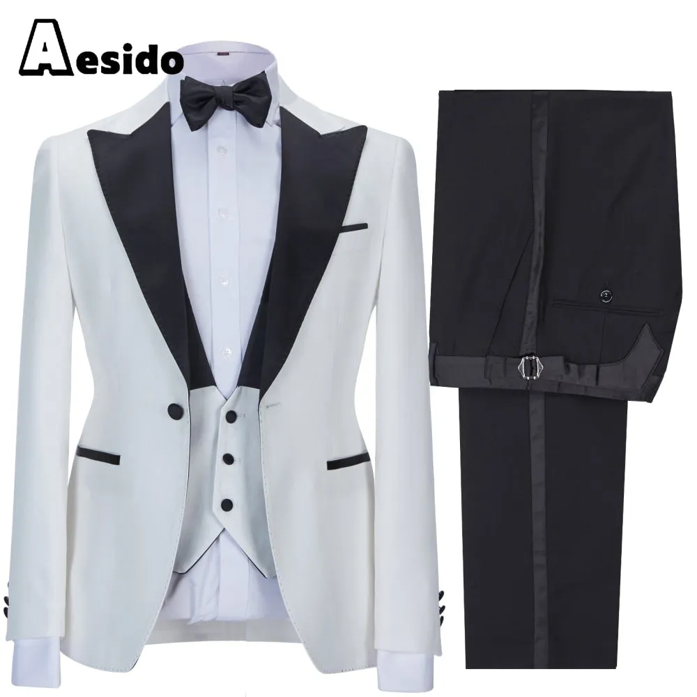 3 Pieces Peak Lapel Flat Mens Suit (Blazer vest Pants)