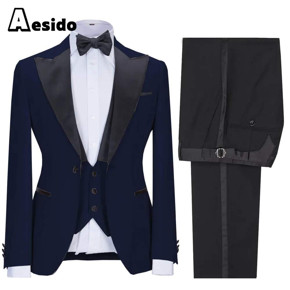 3 Pieces Peak Lapel Flat Mens Suit (Blazer vest Pants)