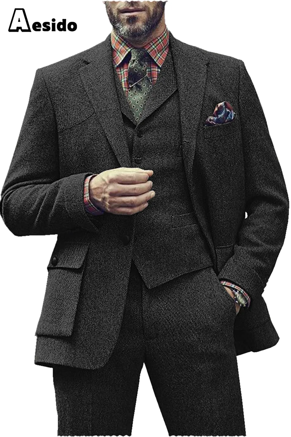 3 Pieces Single Button Notch Lapel Men Suit