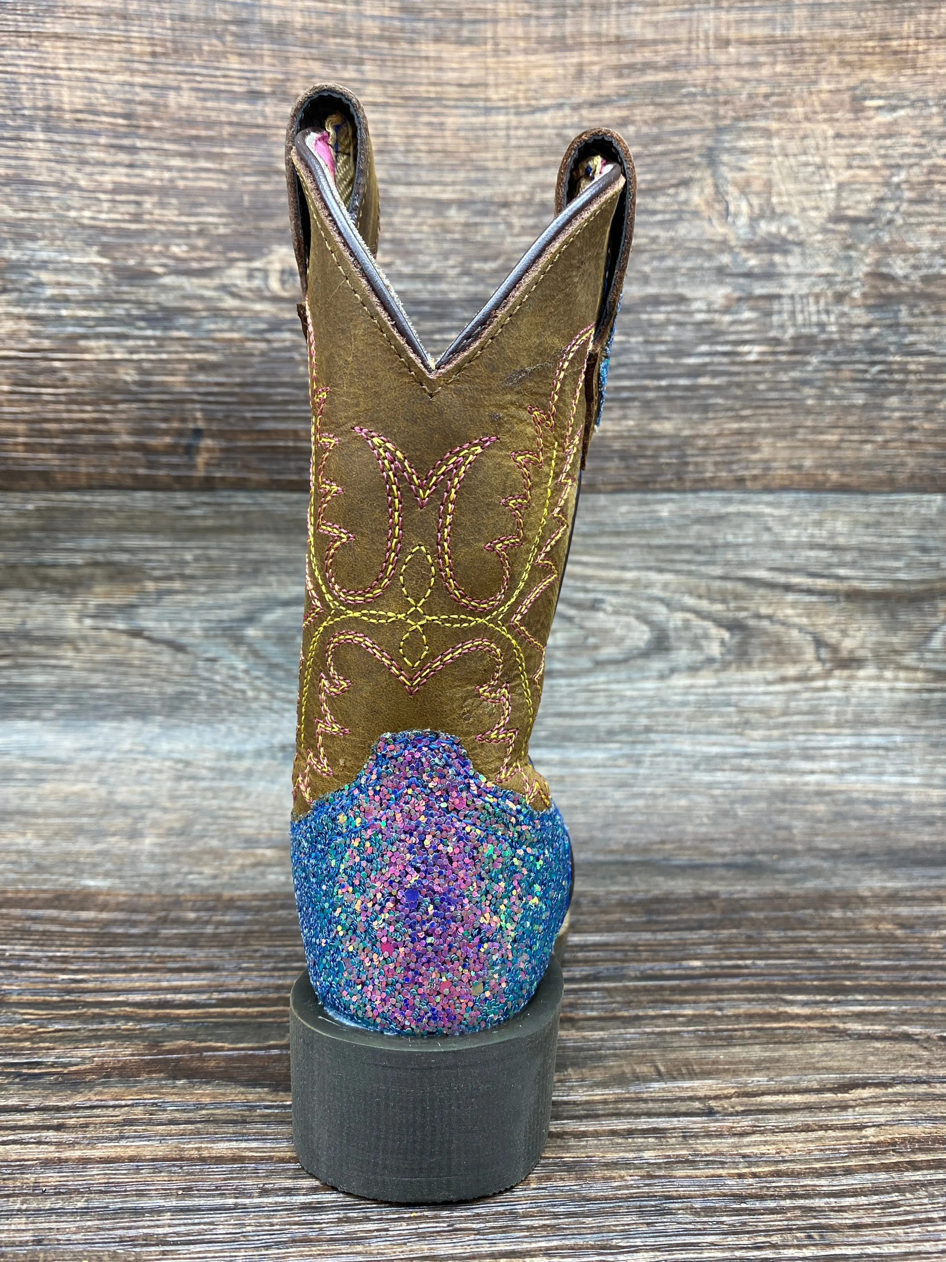 3077y Kid's Pastel Glitter Square Toe Western Boots by Smoky Mountain - 3077Y Youth Sizes 3.5-7