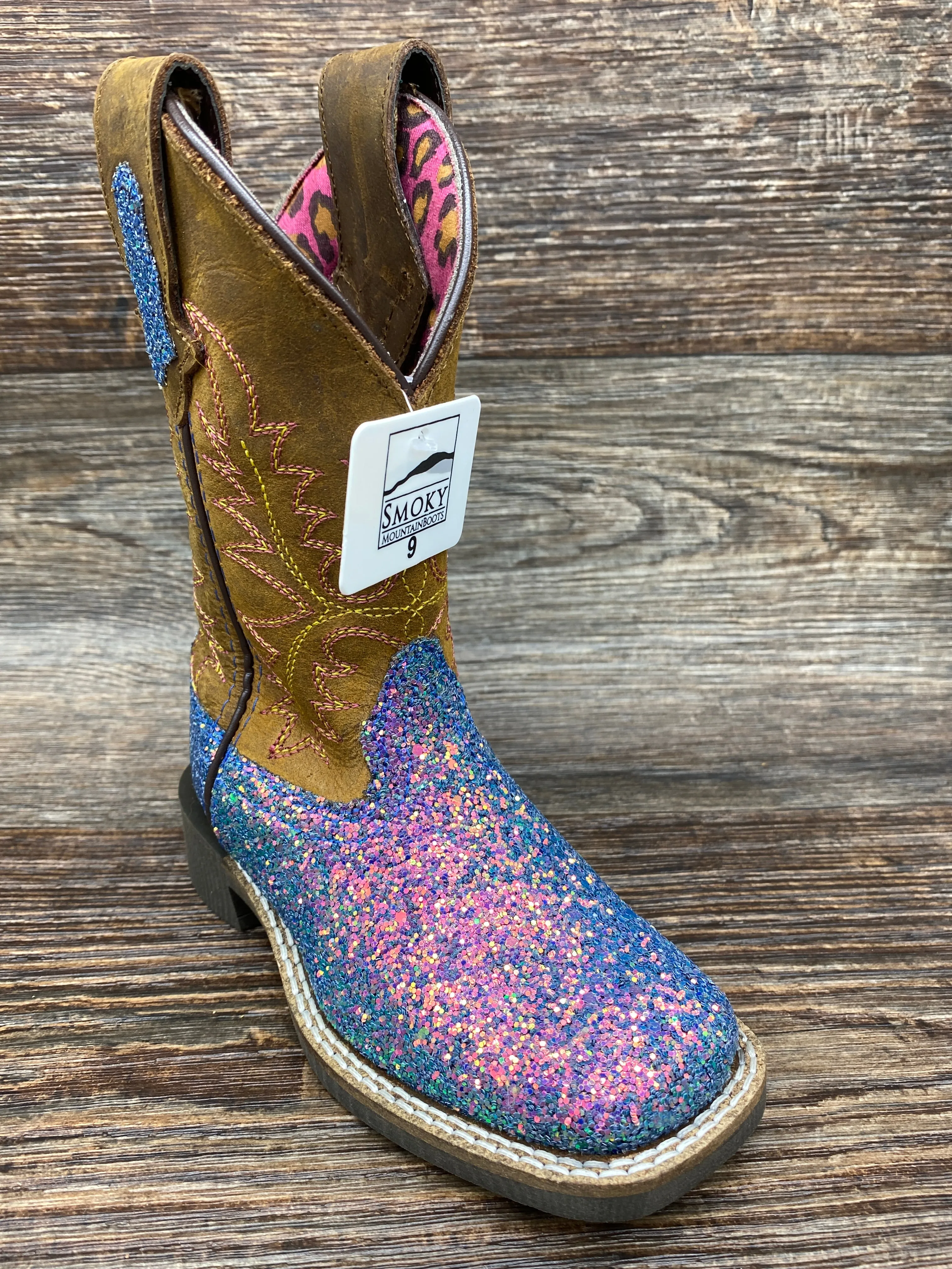 3077y Kid's Pastel Glitter Square Toe Western Boots by Smoky Mountain - 3077Y Youth Sizes 3.5-7