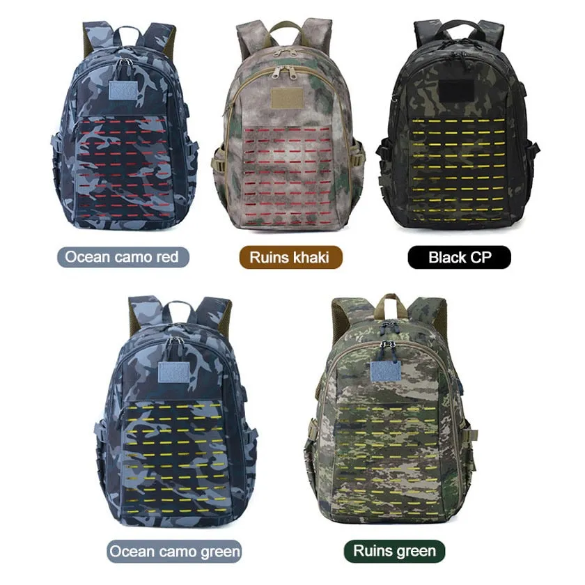 30L 900D Nylon Waterproof  Military Laser Cut Molle Backpack with USB Charging