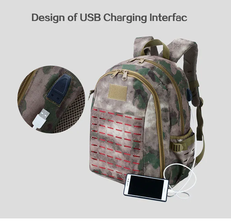 30L 900D Nylon Waterproof  Military Laser Cut Molle Backpack with USB Charging