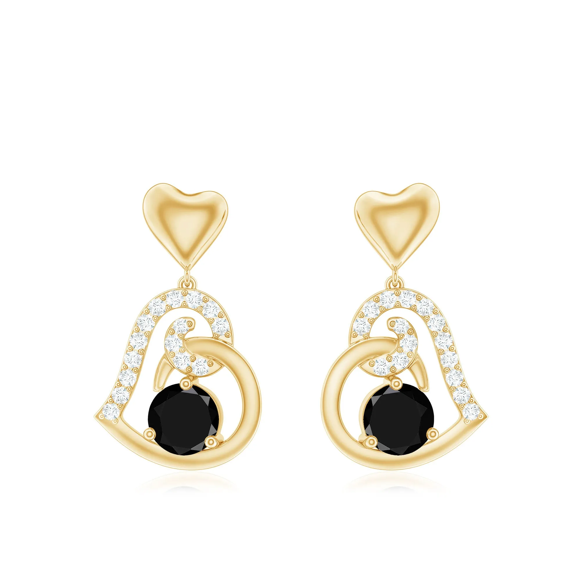 3/4 CT Black Onyx and Diamond Heart Drop Earring