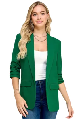 3/4 Sleeve Blazer with Gathered Sleeves (green & red)