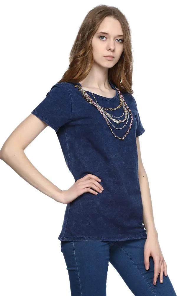 34111 Cotton Loose Top - Navy Blue