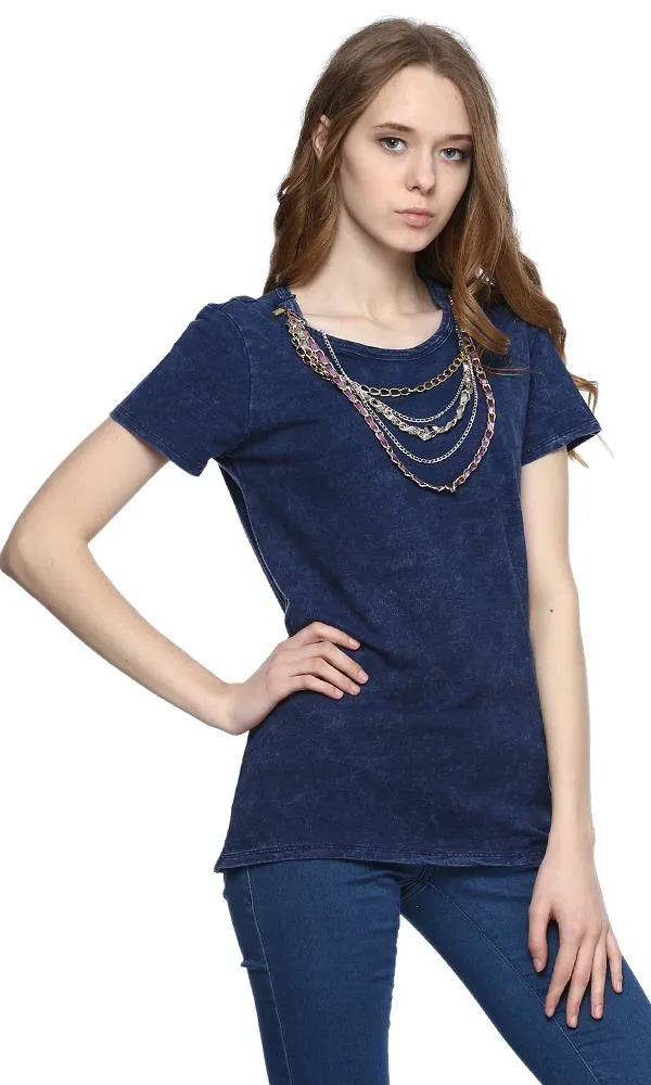 34111 Cotton Loose Top - Navy Blue