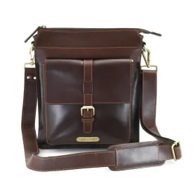 392002 Tall Cross Body Satchel Bag in Dark Brown Full Grain Leather | Style n Craft