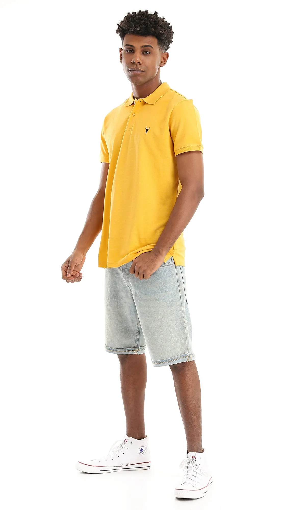 39405 Basic Mustard Buttoned Neck Polo Shirt