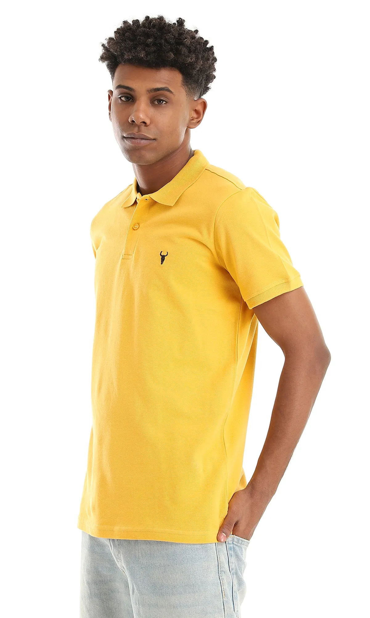 39405 Basic Mustard Buttoned Neck Polo Shirt