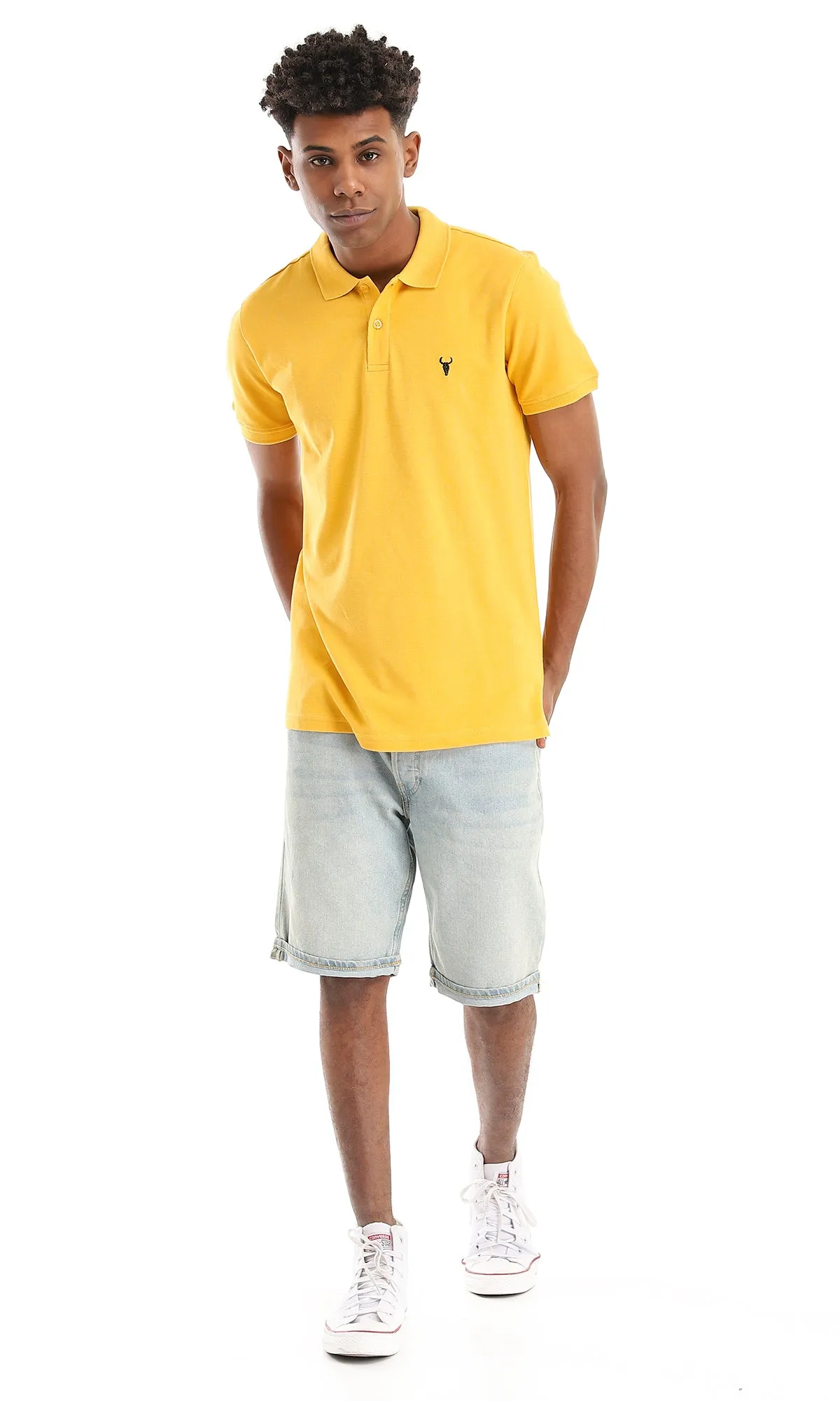 39405 Basic Mustard Buttoned Neck Polo Shirt