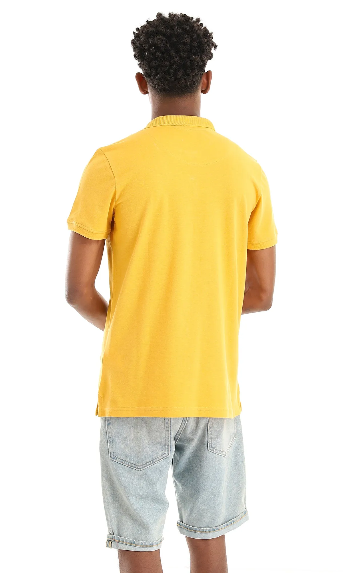 39405 Basic Mustard Buttoned Neck Polo Shirt