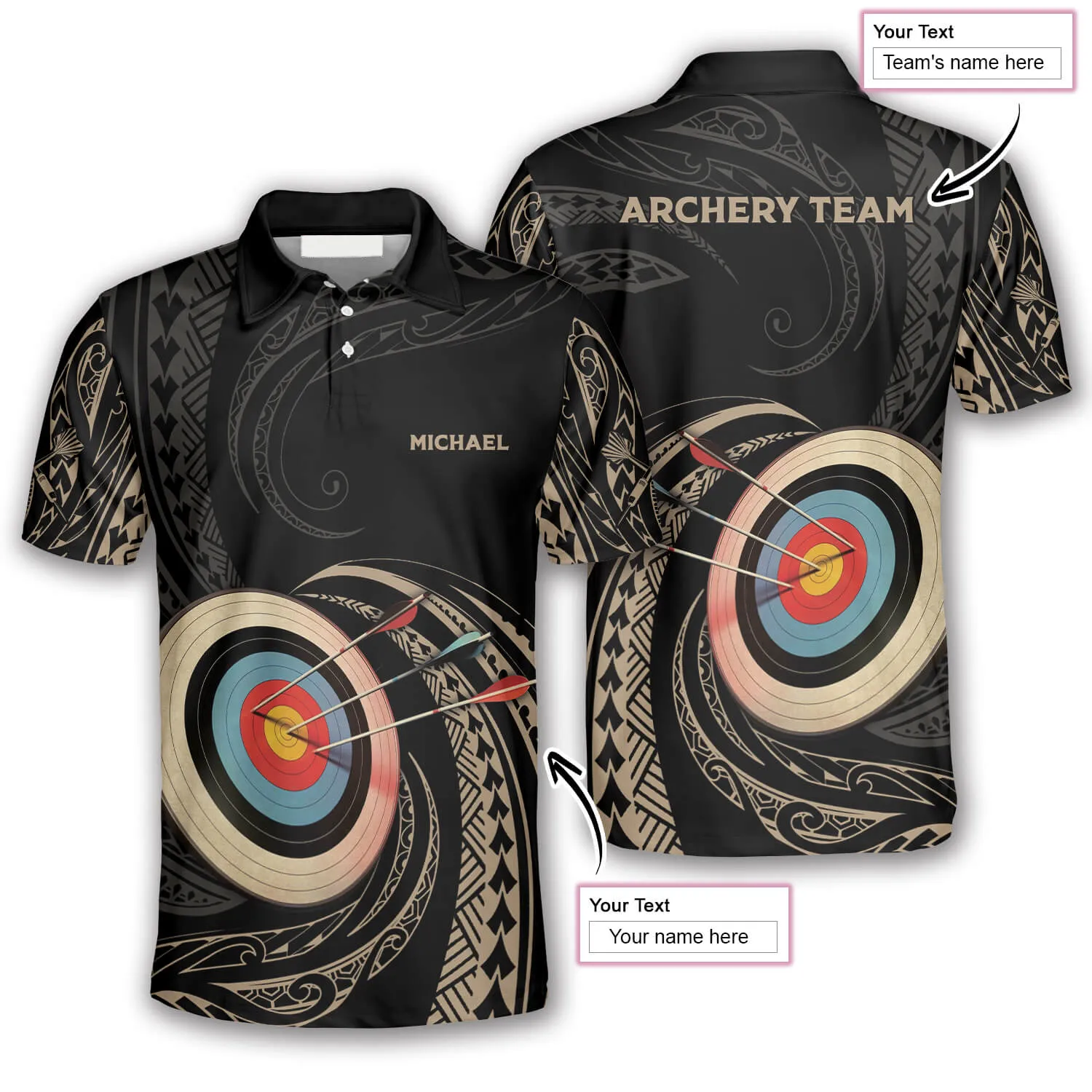 3D All Over Print Archery Golden Tribal Custom Archery Shirts For Men, Archery Team Uniform