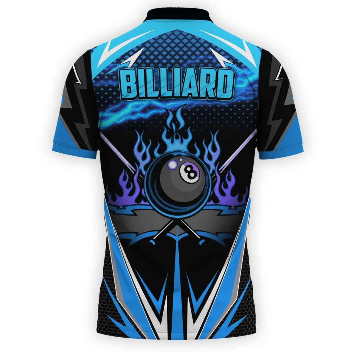 3D All Over Print Billiard Blue Fire Polo Shirt, Thunder Sport Billiard Shirt, Gift for Him