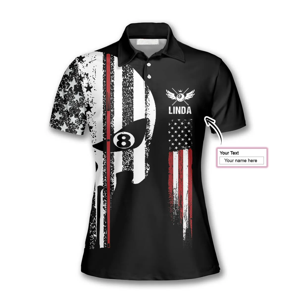 3D All Over Print Billiard Punisher Skull Flag Custom Billiard Polo Shirts for Women