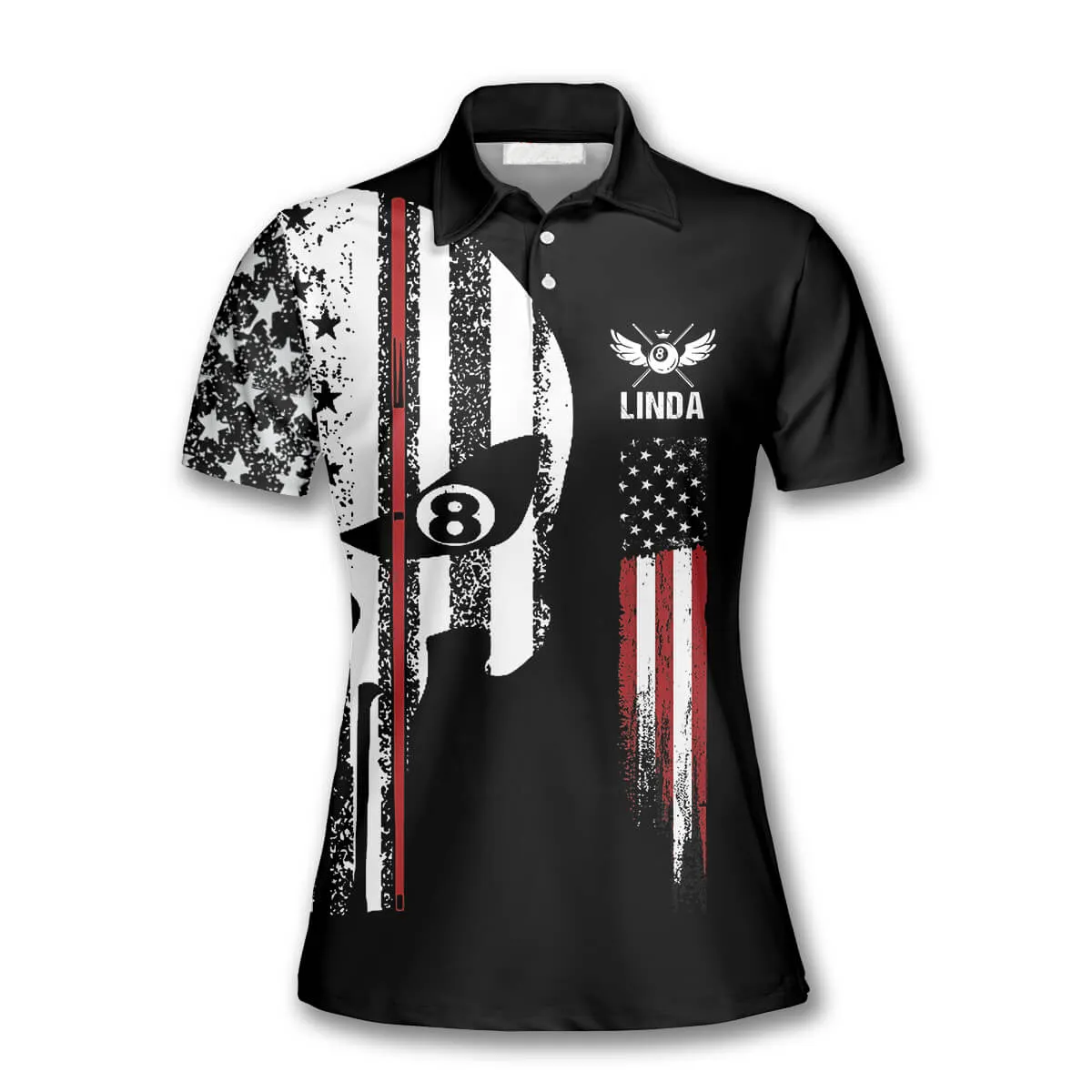 3D All Over Print Billiard Punisher Skull Flag Custom Billiard Polo Shirts for Women