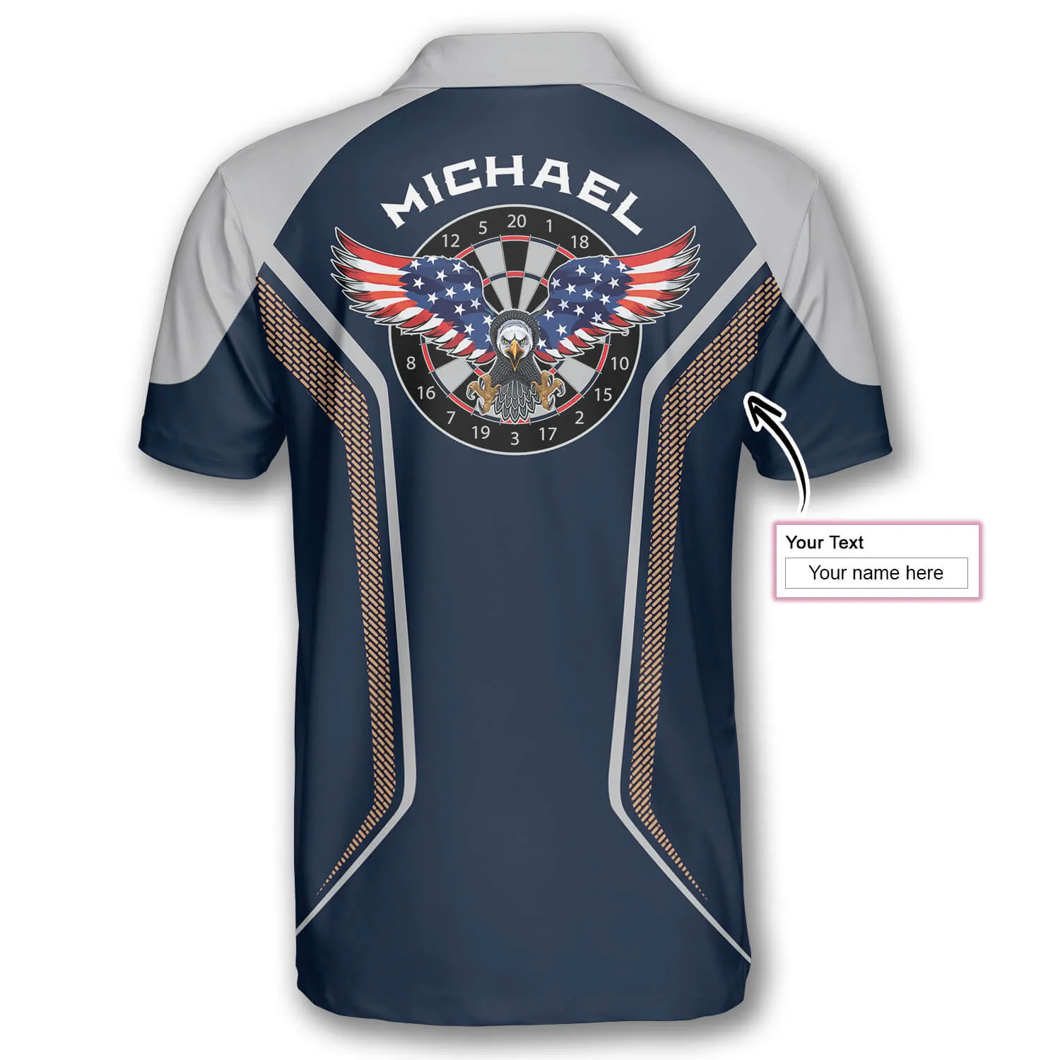 3D All Over Print Darts Eagle Blue Grey Custom Darts Polo Shirts for Men